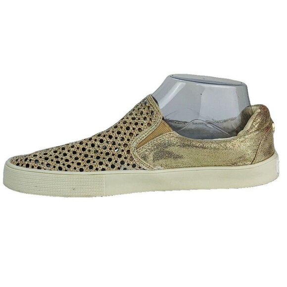 Metallic Gold Slip-On Sneakers With Perforated Design By Stuart Weitzman Size 7. - Picture 8 of 8
